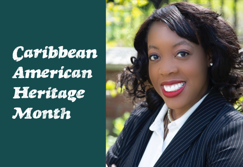Photo of Samantha Thomas and the text "Caribbean American Heritage Month"