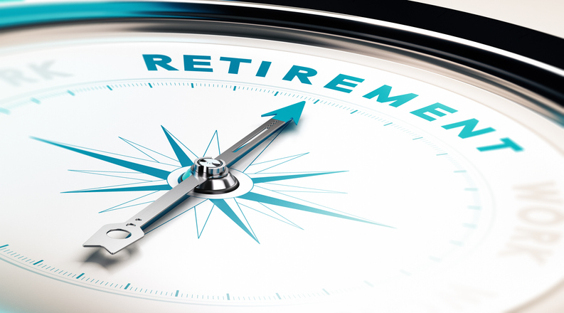 A compass with an arrow pointing to the word Retirement