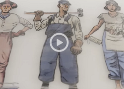 Screengrab from the History of Labor Day video featuring diverse workers from the early 20th century