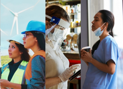 A collage of working women in different occupations