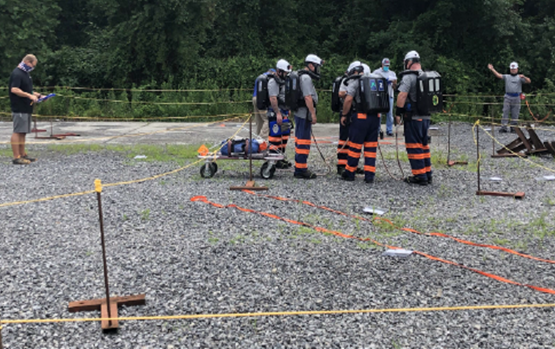 Judges evaluate a rescue team during the nation’s first successful mine rescue contest of 2020 in Norton, Virginia.