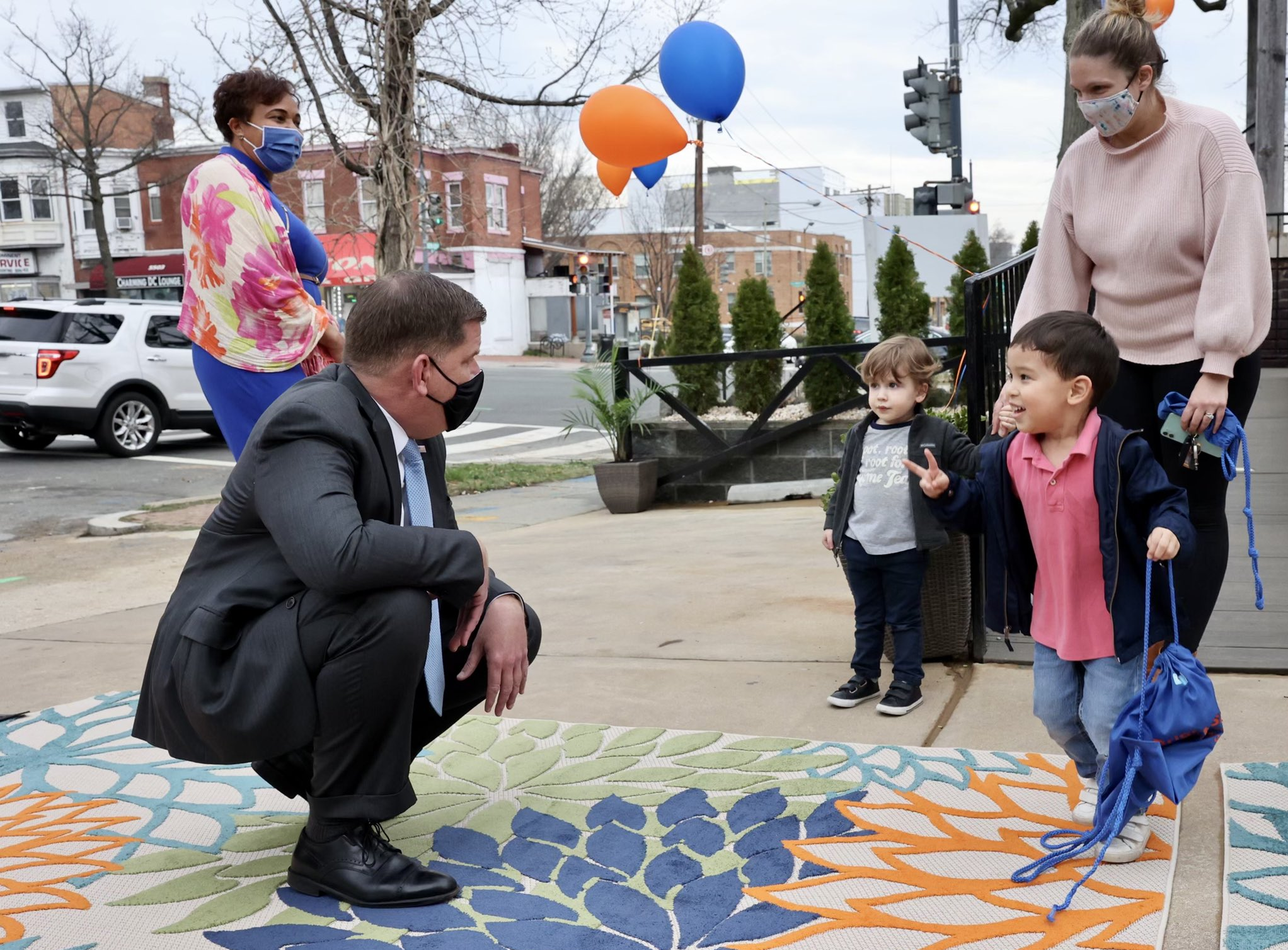 Secretary Walsh meets children, parents and staff at the Bright Start Early Care and Preschool in Washington, D.C.