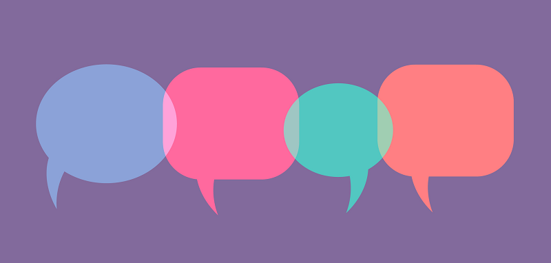 Colorful speech bubbles on a purple background