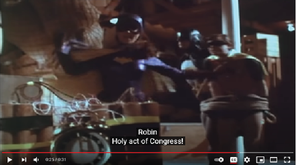 Screen grab of PSA featuring Batman, Robin and Batgirl.