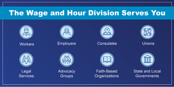 The Wage and Hour Division Serves You: Workers, employers, consulates, unions, legal services, advocacy groups, faith-based organizations, state & local governments