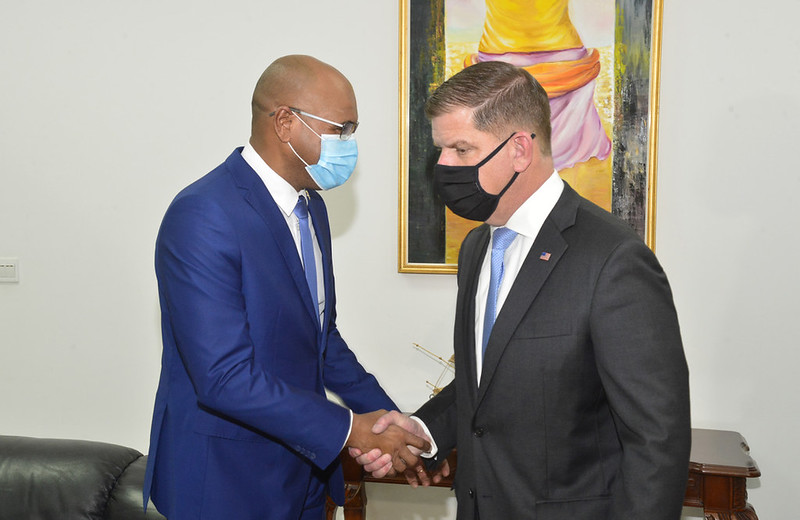 From left to right: Minister Fernando Elisio Freire greets Secretary Marty Walsh