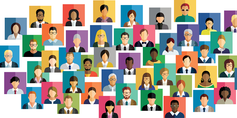 An illustration showing the faces of dozens of diverse people
