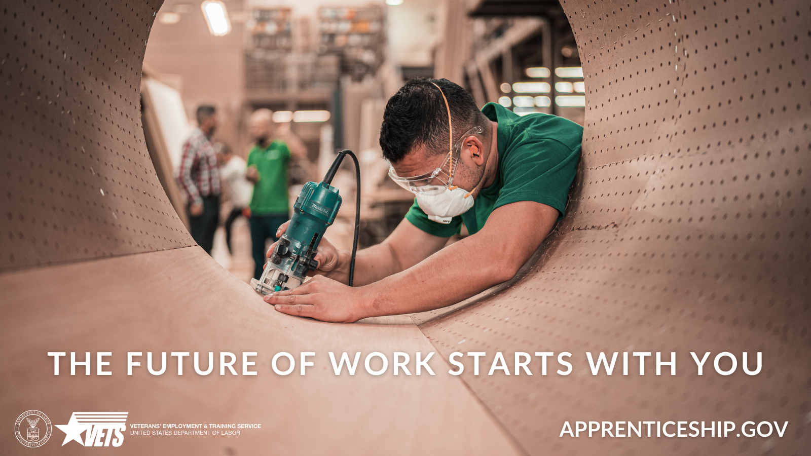 A box with a worker and the phrase The Future of Work Starts with You.