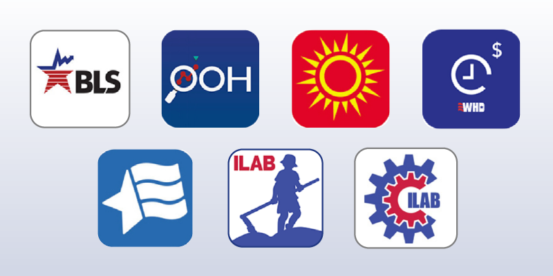 A collection of department of labor app icons.