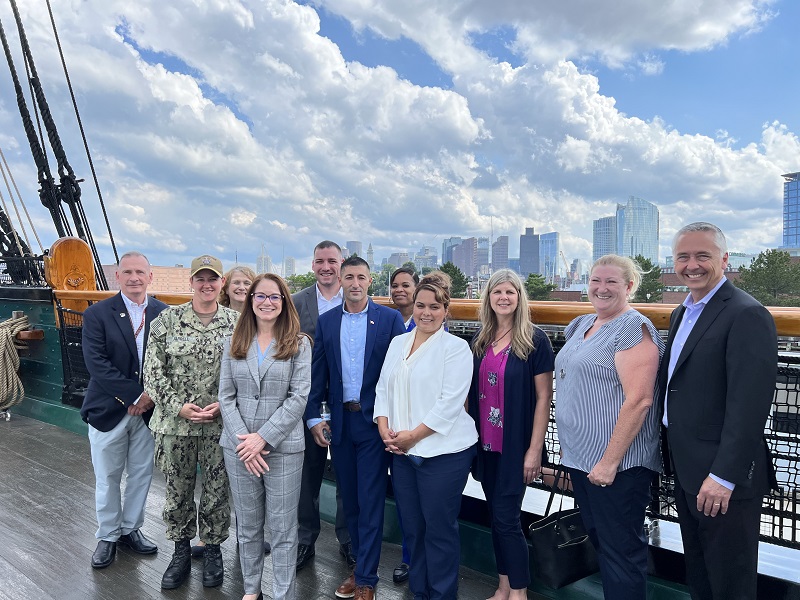 Deputy Assistant Secretary Margarita Devlin and the DOL VETS staff smile as they enjoy a tour of the USS Constitution in Boston, Mass.