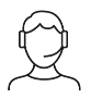 Icon of the head of a customer support specialist - the man is wearing a headset with a microphone