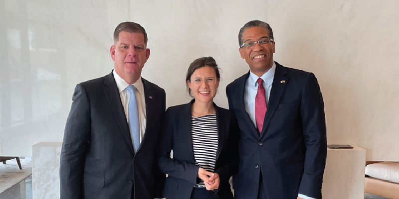 Secretary Walsh,  Clara Kallich, and Darion Akins, Consul General in Hamburg