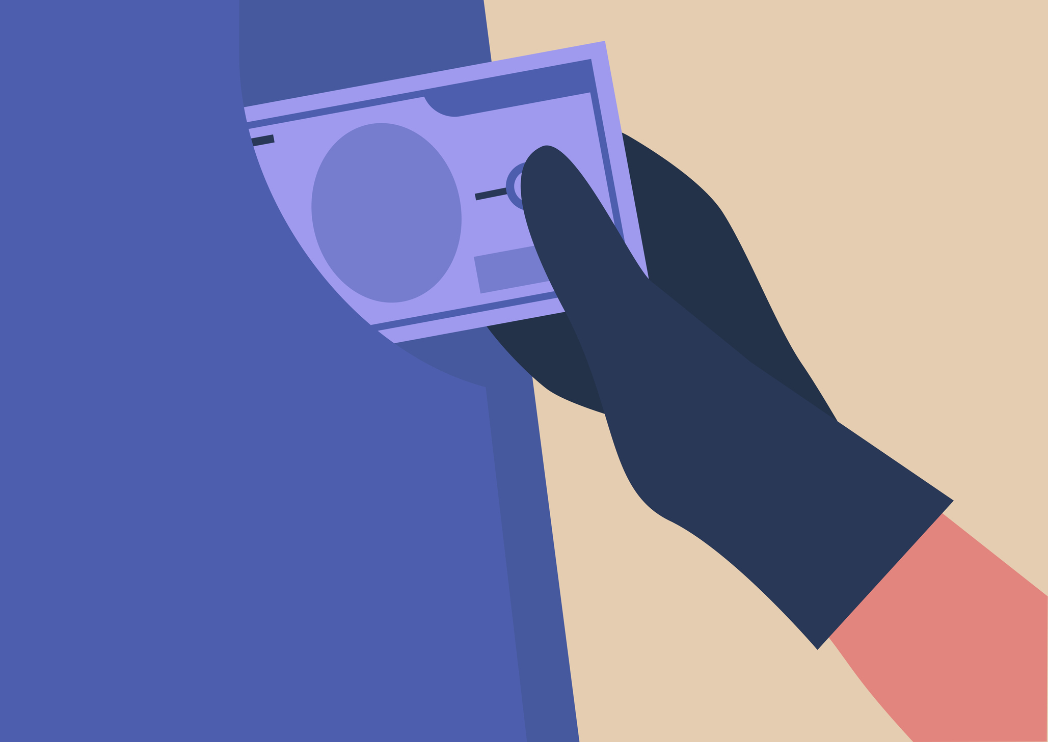 Animation of a gloved hand taking money out of someone's pocket.