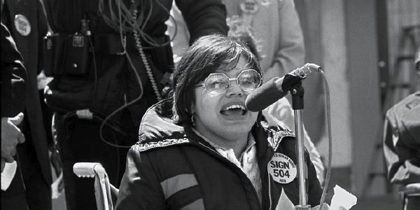 Black and white photo of Judy Heumann.