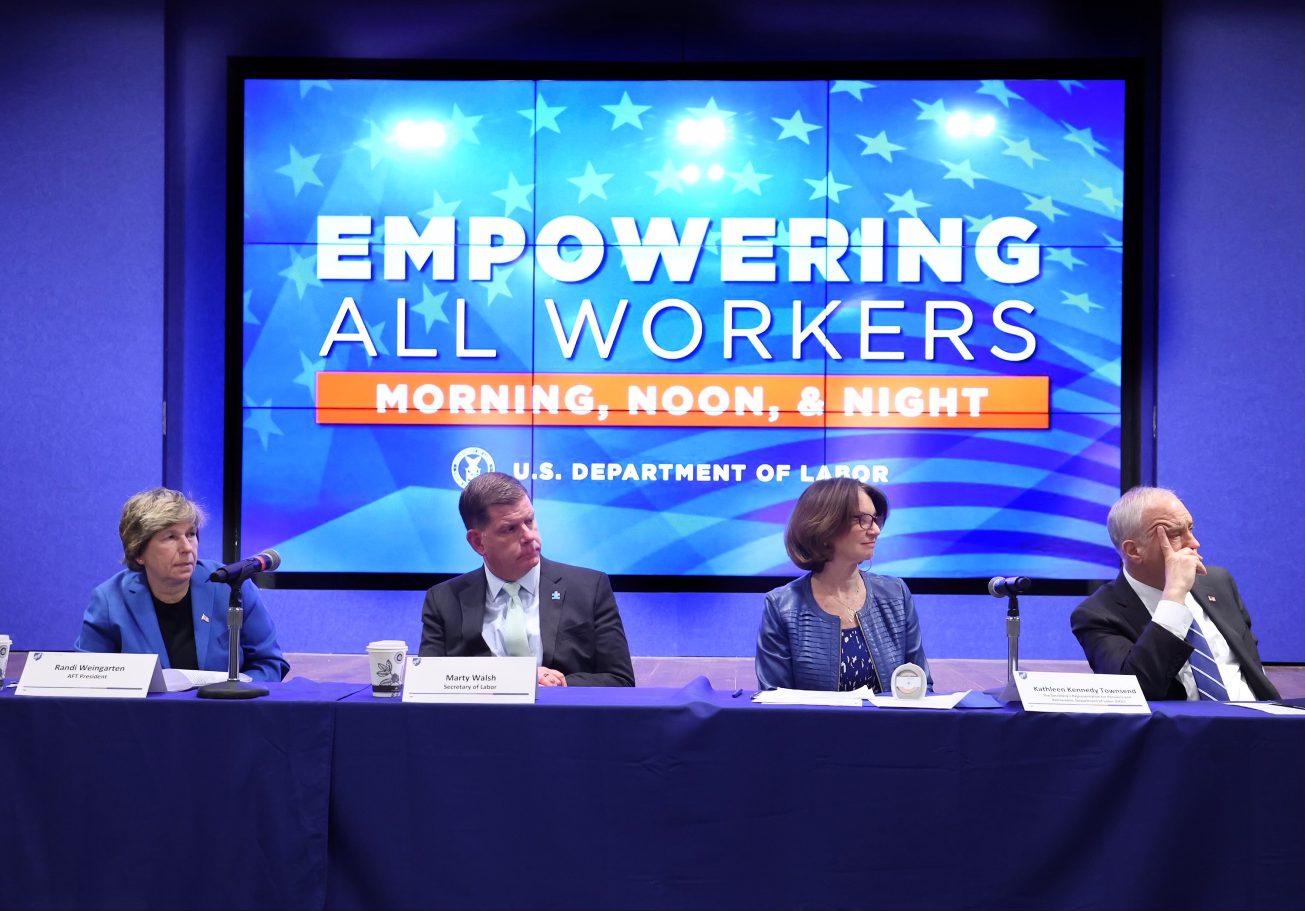 Secretary Walsh and Kathleen Kennedy Townsend lead a panel discussion about retirement.