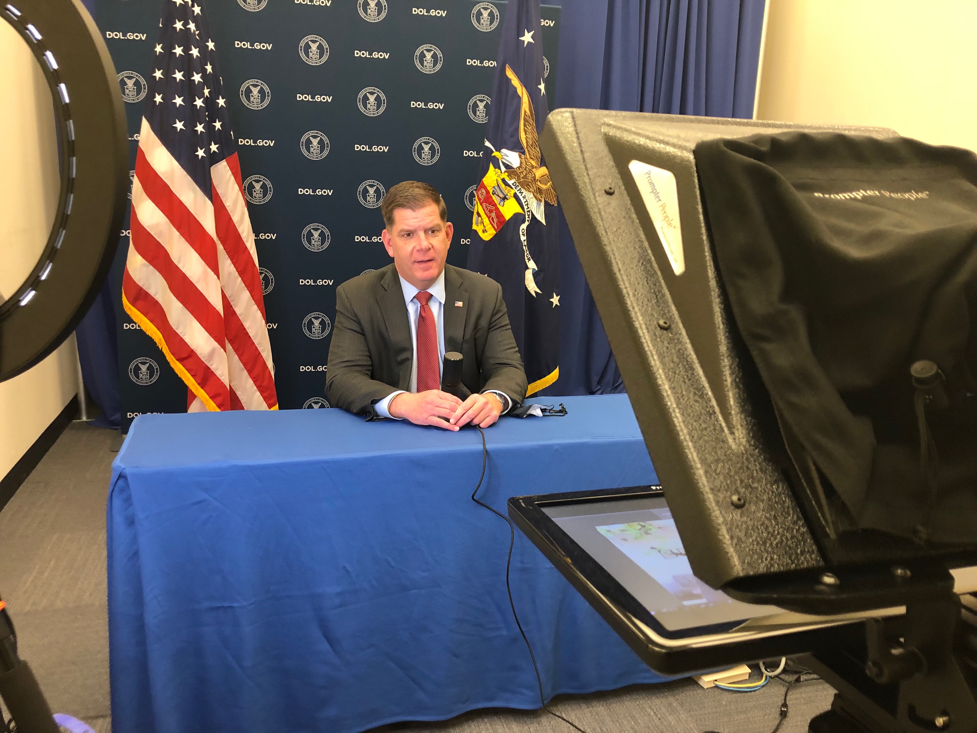 Secretary Marty Walsh films a live in-studio interview.