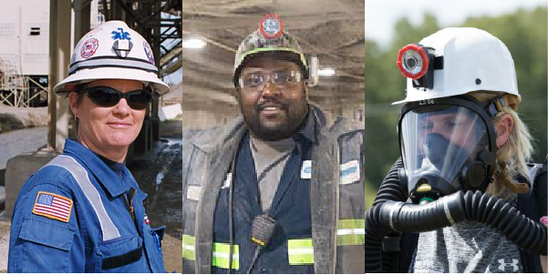 Three miners - at an above-ground mine, an underground mine and a mine safety competition.