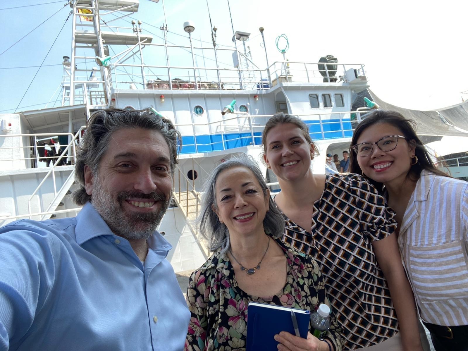 Lee and ILAB staff visiting a fishing port in Taiwan to see firsthand how labor inspections are performed on distant water fishing vessels.