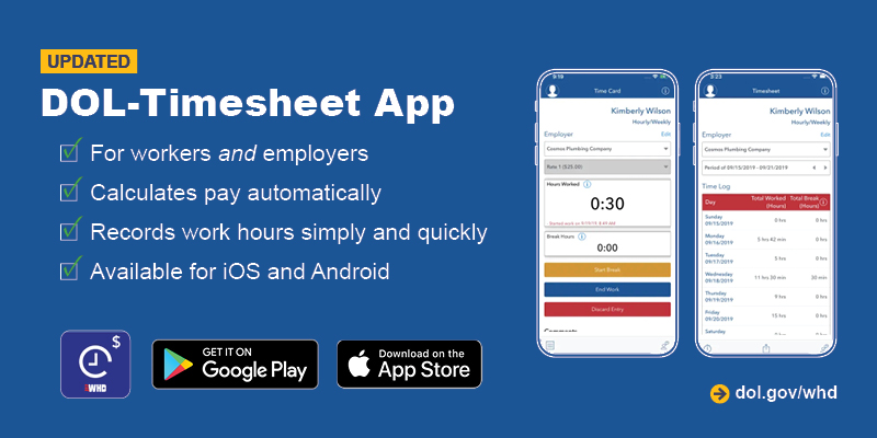Updated! DOL-Timesheet app. For workers and employers. Calculates pay automatically. Records work hours simply and quickly. Available for iOS and Android