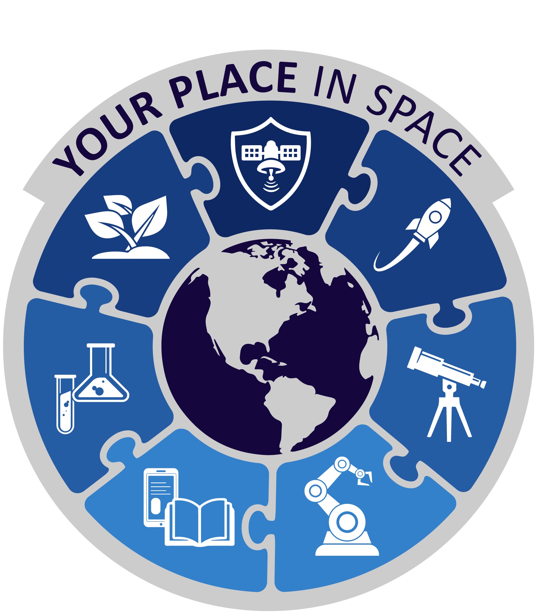 A circular graphic showing icons representing different types of occupations surrounding the globe with the words Your Place Space at the top.
