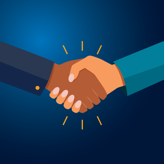 Illustrated graphic of two people shaking hands