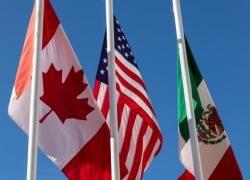 Flags of Canada, the United States and Mexico