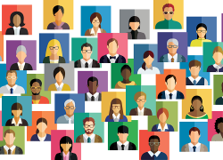 An illustration showing the faces of dozens of diverse people