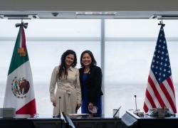 Deputy Secretary Julie Su standing with Mexico’s Secretary of Labor Luisa Maria Alcalde.