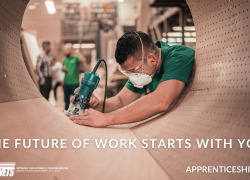A box with a worker and the phrase The Future of Work Starts with You.