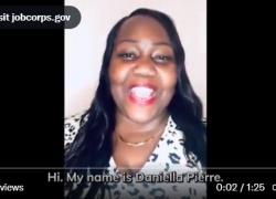 Screenshot of Daniella Pierre in her video for the Department of Labor on the benefits she experienced through Job Corps.