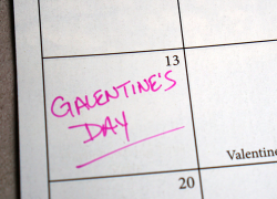 A monthly calendar, focused on the date Feb. 13, which is labeled Galentine's Day.