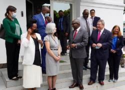 Thea Lee with Prime Minister Sama Lukonde, Ambassador Mike Hammer, and other officials from each delegation.