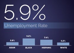A bar chart highlighting the unemployment rates for different demographics.