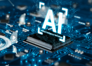 Computer hardware with the text "AI, Artificial Intelligence Technology"