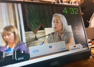 Lee at the G7 Labor and Employment Ministers' Meeting in Italy, speaking on U.S. Department of Labor initiatives to support the rights and wellbeing of care workers.