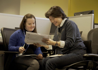 Erin Thompson, who has Down Syndrome, works at Rosetta Stone as an administrative assistant.