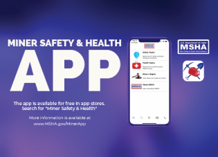 Miner Safety and Health App Graphic with a phone. 