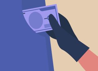 Animation of a gloved hand taking money out of someone's pocket.