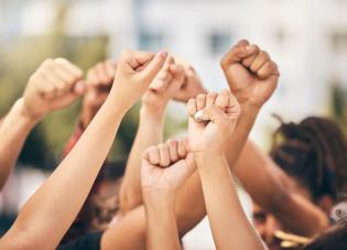 A group of fists raised in the air.