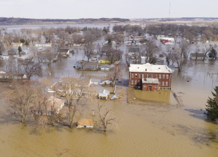 Aerial photo of a flooded town