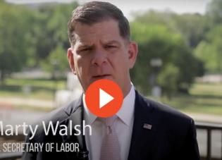 A still from a video recorded by Secretary Marty Walsh